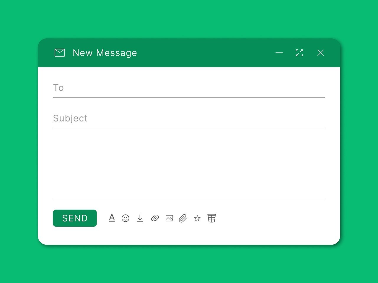Illustration of a basic email contact form with fields for recipient, subject line, and message body.