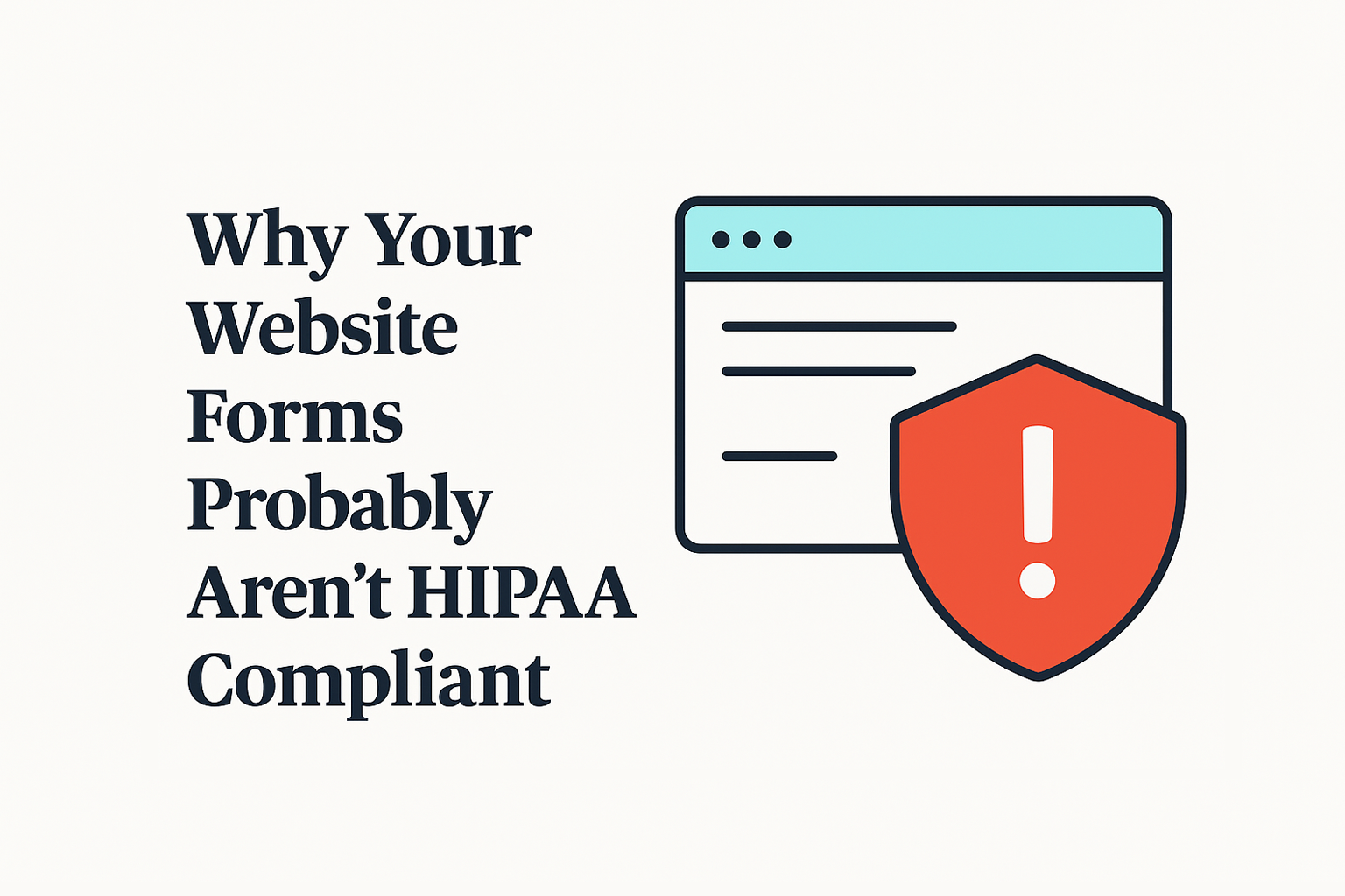 Illustration with text 'Why Your Website Forms Probably Aren&rsquo;t HIPAA Compliant' next to a web form icon with a red warning shield.